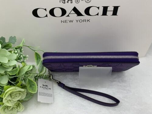 COACH C4452 Sports Purple Signature Long Zip Wallet Outlet