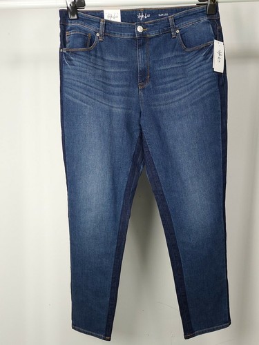 STYLE & CO Slim Leg High Rise Jeans Darker Denim Stripe Sides sz 18W NWT - Picture 2 of 4