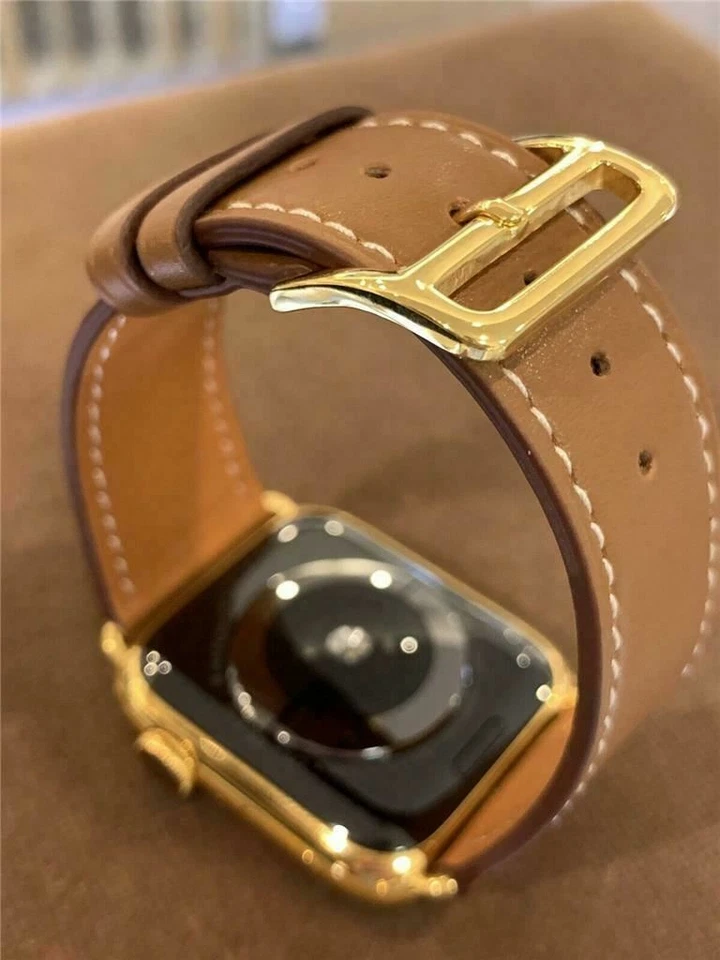 44mm Apple Watch Series 4 Stainless Steel Case Custom 24K Gold Plated Brown Band - Image 3 of 4