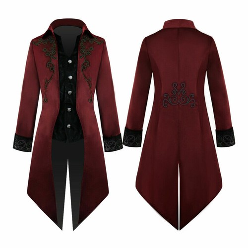 Mens Vampire Gothic Tailcoat Long Suit Jacket Tuxedo Victorian Frock Coat - Picture 3 of 14