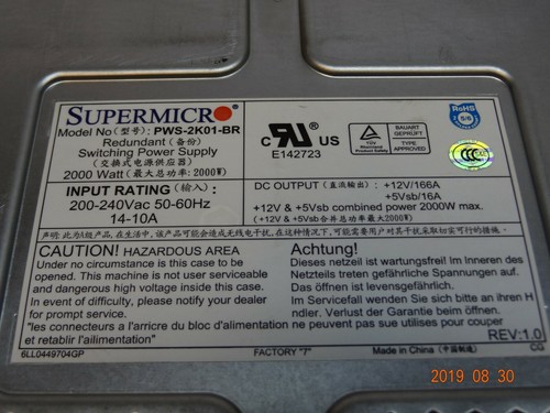 SuperMicro PWS-2K01-BR Redundant 200-240V 2000W Power Supply #TQ285 - Picture 2 of 5