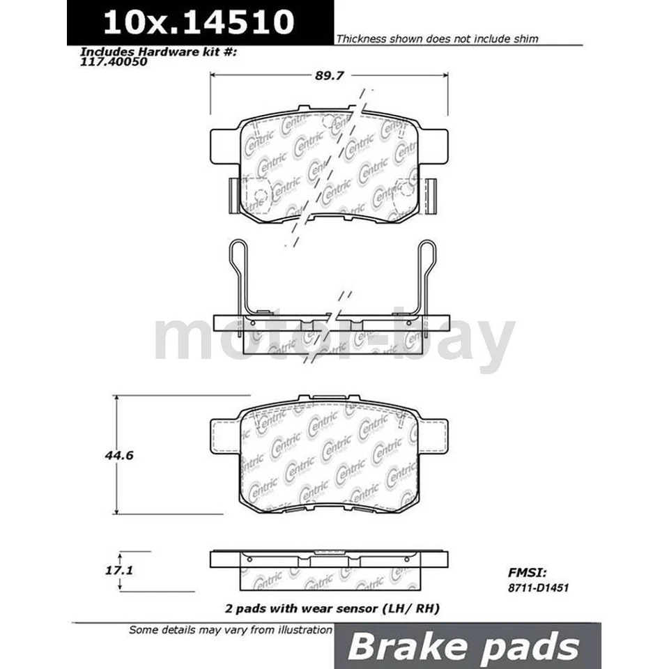 Centric Parts 2pcs Front Rear Brake Pads Set Fits Honda Accord 2012 2012 - Image 3 of 4