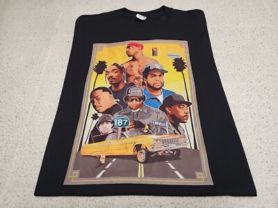 West Coast Legendary Rappers Black TShirt SZ XL:2-Pac, Snoop, Ice-Cube Made USA 