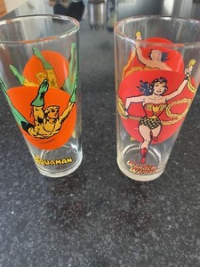 Set of two DC 1976 Pepsi Tumblers/pint glasses: Aquaman And Wonder Woman