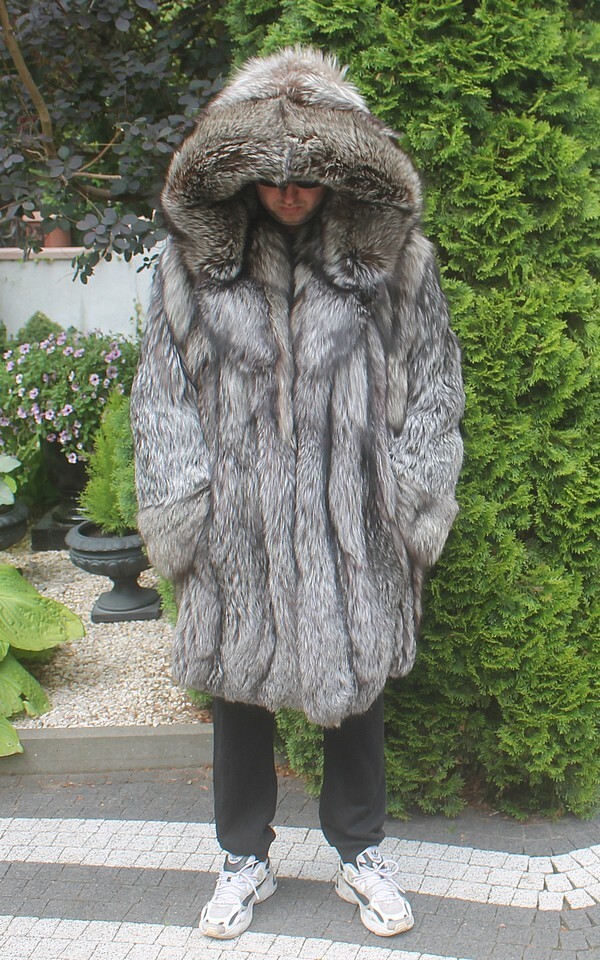 Men's Pelzmantel Echtpelz Pelz Mantel 100 Ranch American Silver Fox