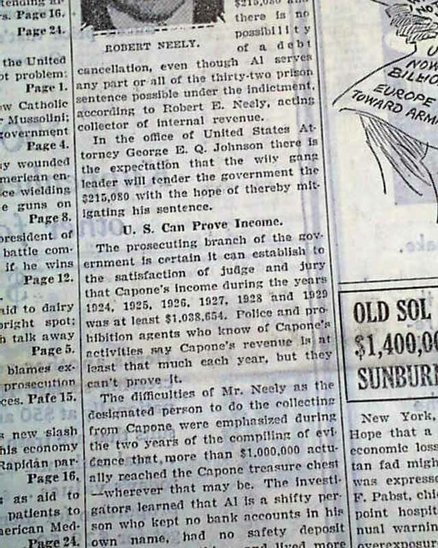 Best Gangster AL 'Scarface' CAPONE Tax Evasion Case Photo 1931