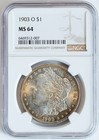 1903 O Morgan Silver Dollar MS 64 NICE RAINBOW TONED — photo 2