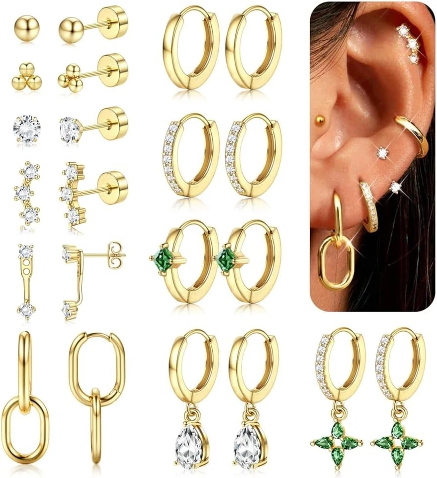 Versatile 11-Pairs 14K Gold Earrings for Multiple Piercings – Gift-Ready Set - Image 3 of 4