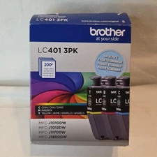 NEW OEM - BROTHER LC401 3-PACK Ink Cartridges COLOR - LC4013PKS Sealed, 02/2028