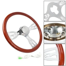 3 Spoke 18"Chrome Wood Steering Wheel For Volvo/Freightliner/Kenworth/Peterbilt