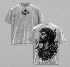 Jesus Crown of Thorns x Black Rose T-Shirt God Apparel Tee , Graphic Tee T-Shirt