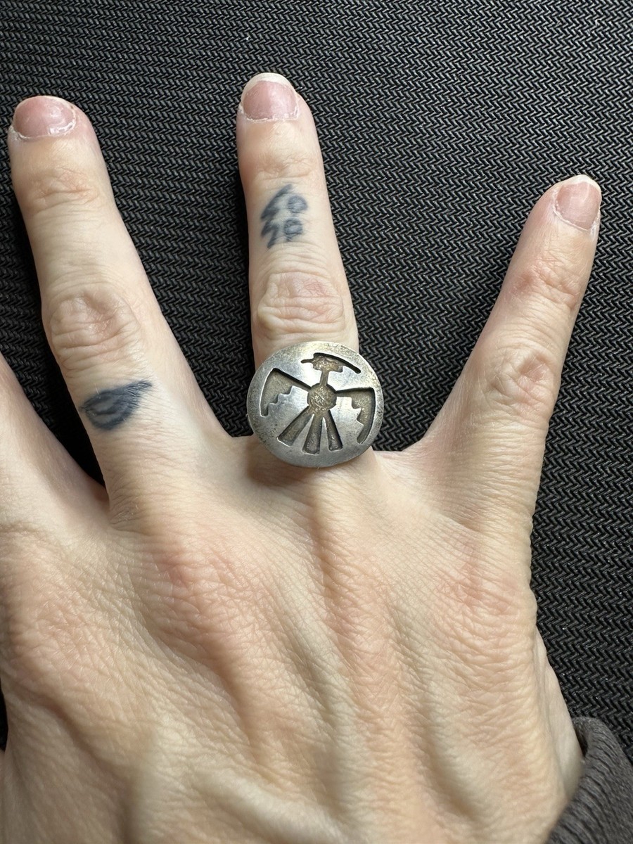 Vtg Sterling Silver 925 Hopi Overlay Thunderbird Native American