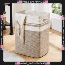 Cotton Rope Laundry Basket Large Collapsible Storage Bin for Clothes Toys