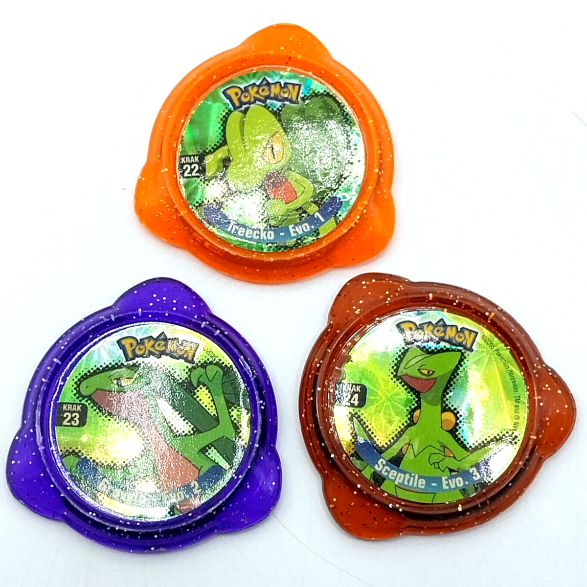 X3 Treecko Grovyle Sceptile Evo Pokemon Tazo KRAKS 2005 PANINI