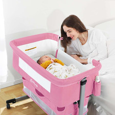Baby Bassinet Bedside Sleeper, Baby Bed Side Crib with Storage Basket, Easy Fold
