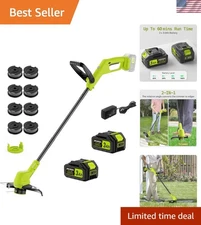 21V Cordless String Trimmer with 2 Batteries & Fast Charger - 12-Inch Power Tool