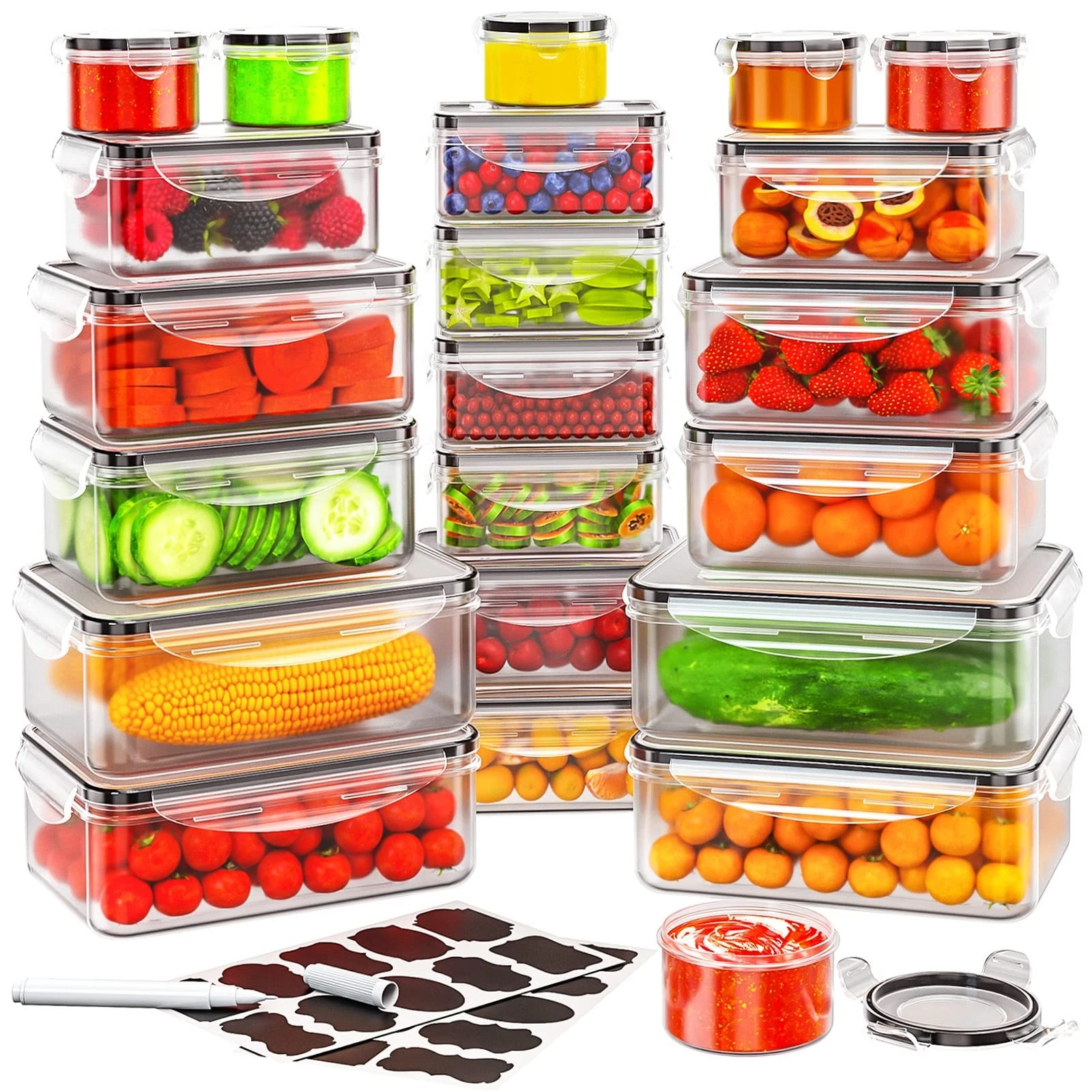44 PCS Food Storage Container with Lid (22 Lids & 22 Containers) - Leakproof ...