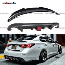For 2014-2017 Infiniti Q50 Carbon Fiber Rear Bumper Diffuser & PSM Trunk Spoiler