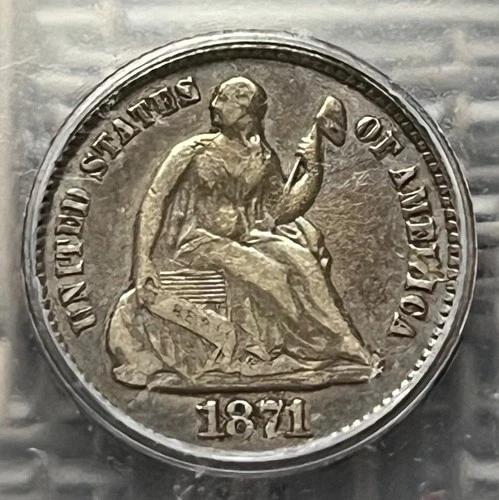 1871 Seated Liberty half dime, ICG graded VF-30 details