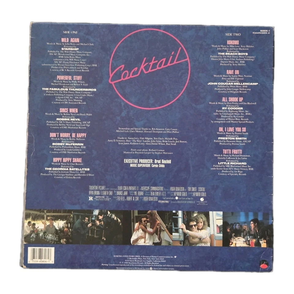 "COCKTAIL" AUSSIE 1988 10Tk SOUNDTRACK LP [Beach Boys BOBBY McFERRIN Starship] - Image 2 of 4