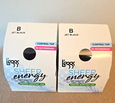 L'eggs Sheer Energy Control Top Compression Tights 30 Denier Jet Black B 2pr