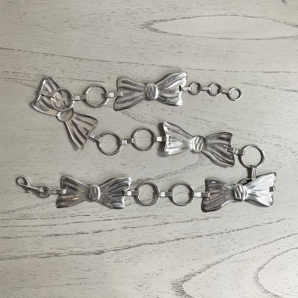 Silver Tone Textured Bow O-Ring Adjustable Chain Belt Womens Coquette Retro Y2K - Image 3 of 4