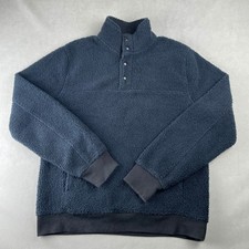 J Crew Sherpa Deep Pile Fleece 1/4 Snap Neck Pullover Blue Cozy Preppy Mens M