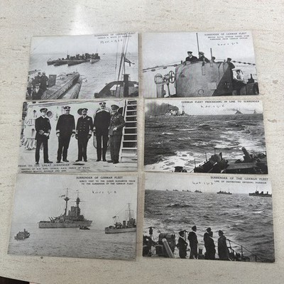 Satz 6 seltene Postkarten Deutsche Flotte & U-Boot Kapitulation 1918 - handdatiert Nov 1918