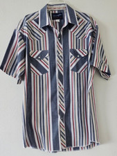 Wrangler Men's Striped Pearl Snap Western Shirt Short Sleeve X-Long Tail 17