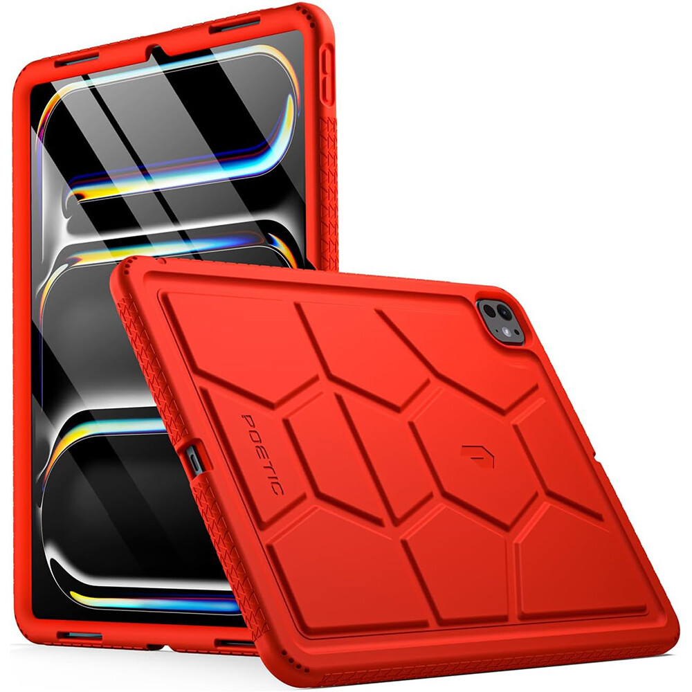 For iPad Pro 13 2024/2025 Case Poetic Heavy Duty KidsFriendly Silicone Cover Red