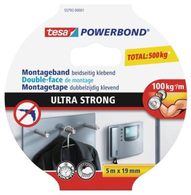 tesa doppelseitiges Montageband ULTRA STRONG 5 m x 19 mm extra starkes Klebeband