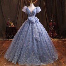 Glitter Prom Gown Puff Sleeves Dress Sparkling Robe De Bal Formal Evening Party