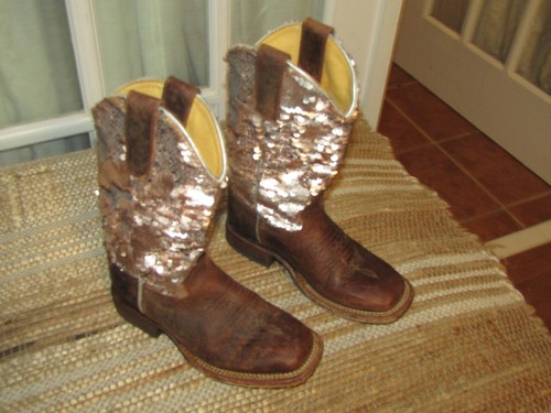 Macie Bean Cowgirl Boots Style 9153 Blush Pink Silver Sequin Youth Girls Size 13
