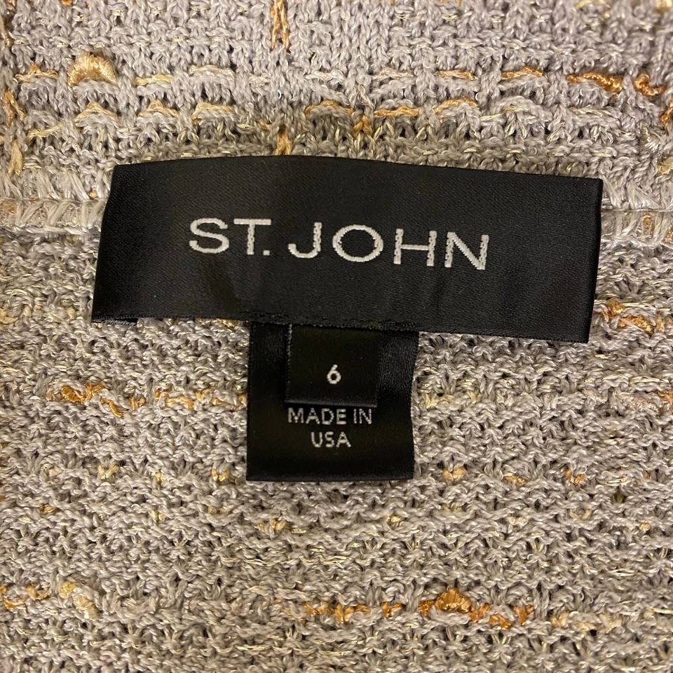 Chaqueta Blazer St. John Tejida Dorada Metálica Tweed Carrera Talla 6 Beige Frente Abierto Foto 3 de 4