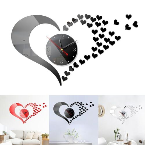 3D DIY Large Number Mirror Wall Clock Sticker Square Heart Decor for Home Office - Picture 3 of 19