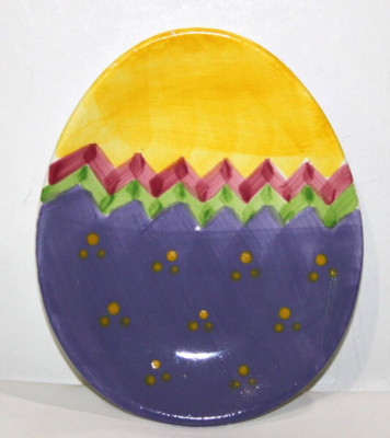 Ceramic Easter Egg Shape Oval Candy Plate Trinket Dish Multi Color 6'' x 4.5''