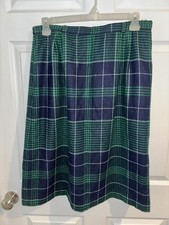 Vintage 80's Skirt Wool Blue Green Tartan Plaid Artsy Midi 18 32 Waist