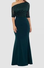 Betsy  Adam Women's Green Lace-Top Asymmetric Long Dress Size 8