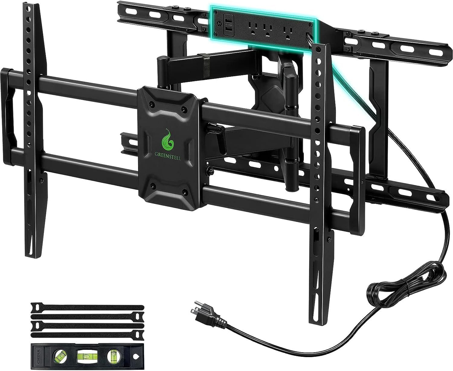Greenstell TV Mount with Power Outlet, Full Motion Wall for Black-image
