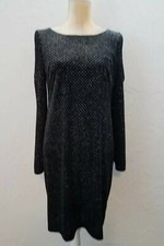 JESSICA H SIZE 12 BLACK VELVET SILVER DOT SHIFT DRESS PARTY COLD SHOULDER 