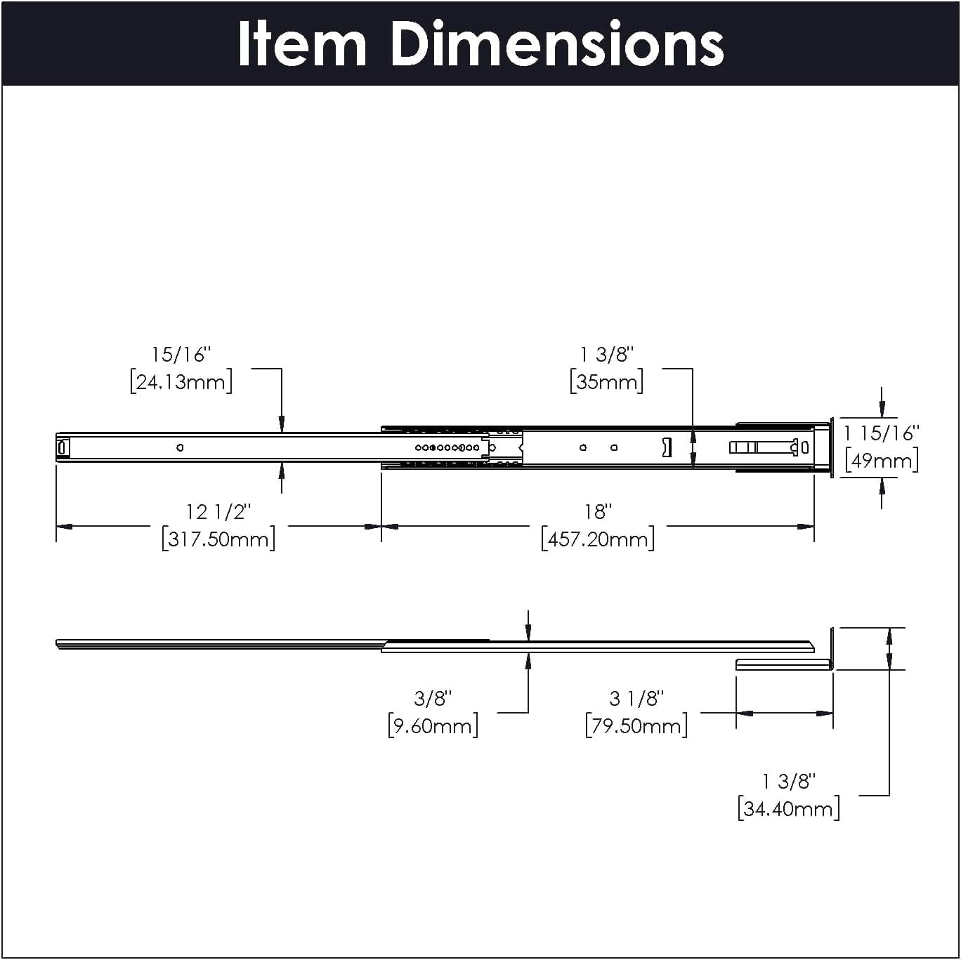 Heavy Duty 20" Bottom Center Drawer Slides, Easy Open & Soft Close, 5 Pack