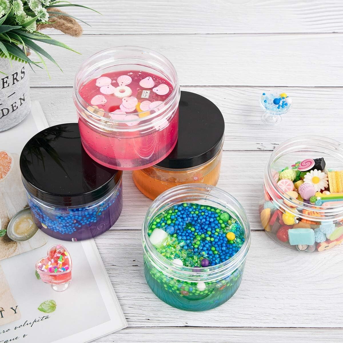 10 Pcs 10Oz Empty Slime Containers Plastic Jars Storage with Lid for Body Butter