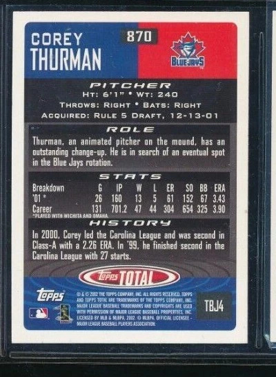 2002 TOPPS TOTAL #870 COREY THURMAN signed auto autograph swsw6 - Image 2 of 2