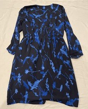 Banana Republic  Dress Womens Size 6 Blue Faux Wrap Black Elastic Waist Lined