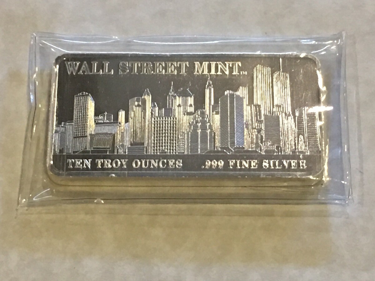 2 x 10oz = 20oz Silver Bar Wall Street Mint New York Skyline World