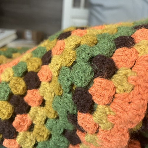 Vintage Handmade 1970s Granny Crochet Afghan Lap Blanket 60x60” Orange Green Bro - Picture 7 of 7