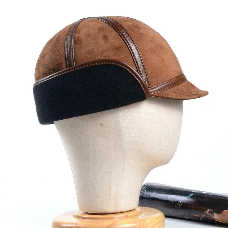 Gorras/sombreros redondos de cuero real cálido de invierno para hombre Foto 3 de 4