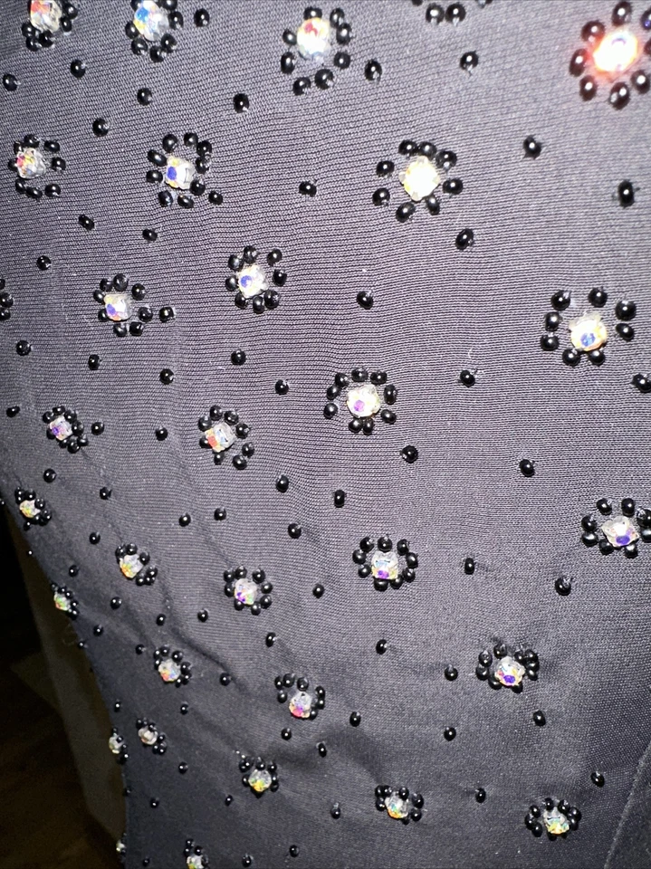 Cassandra Stone Formal Maxi Beaded Dress 90's Y2K Sz 4 Train Rhinestone Dance - Image 4 of 4