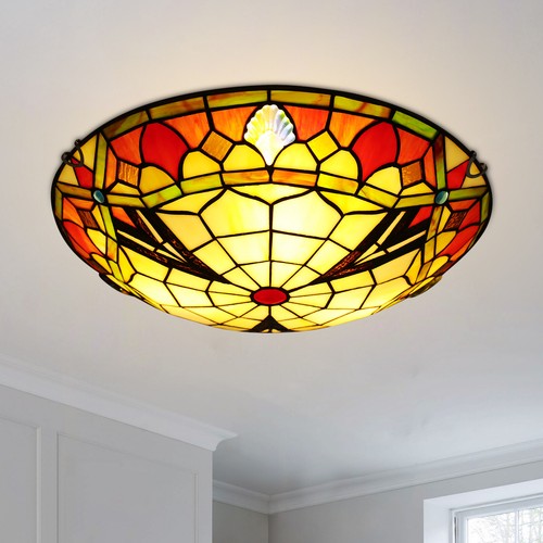 USA Retro Chandeliers Stained Glass Flush Mount Ceiling Lamp Light Fixture Lamp - Picture 11 of 15
