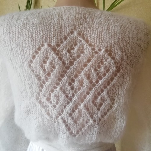 Ivory wedding jacket Knitted bridal mohair fluffy sweater Girl cardigan crop - Picture 2 of 12
